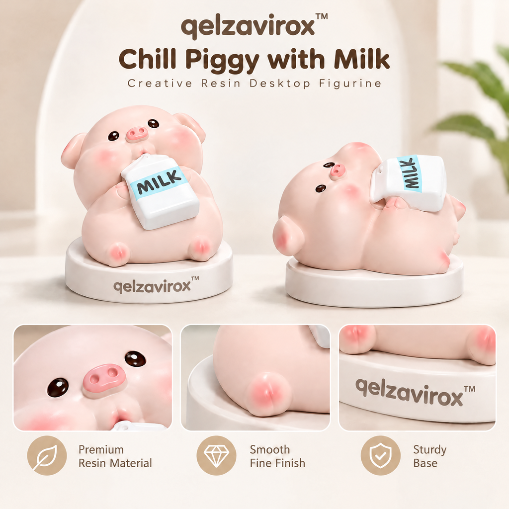 qelzavirox™ Chill Piggy with Milk Creative Resin Desktop Figurine