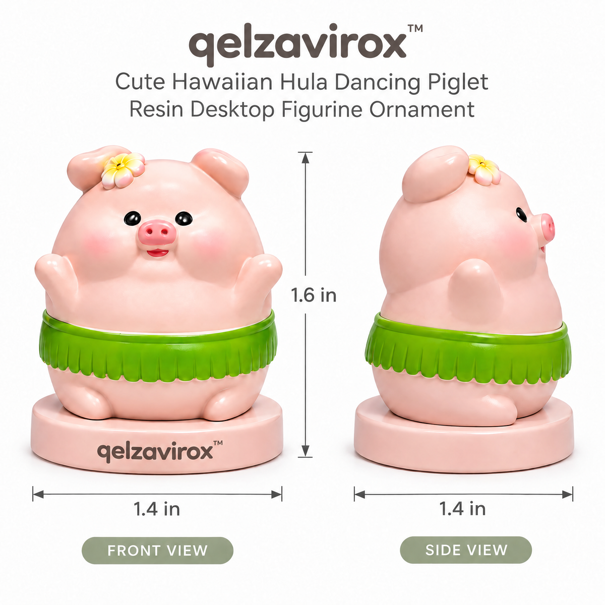 qelzavirox™ Cute Hawaiian Hula Dancing Piglet Resin Desktop Figurine Ornament