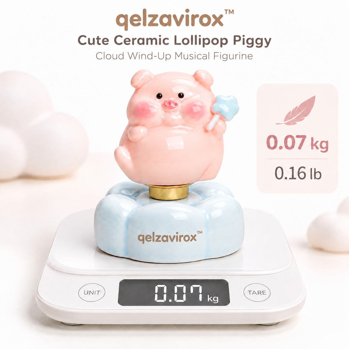 qelzavirox™ Cute Ceramic Lollipop Piggy Cloud Wind-Up Musical Figurine Holiday Gift
