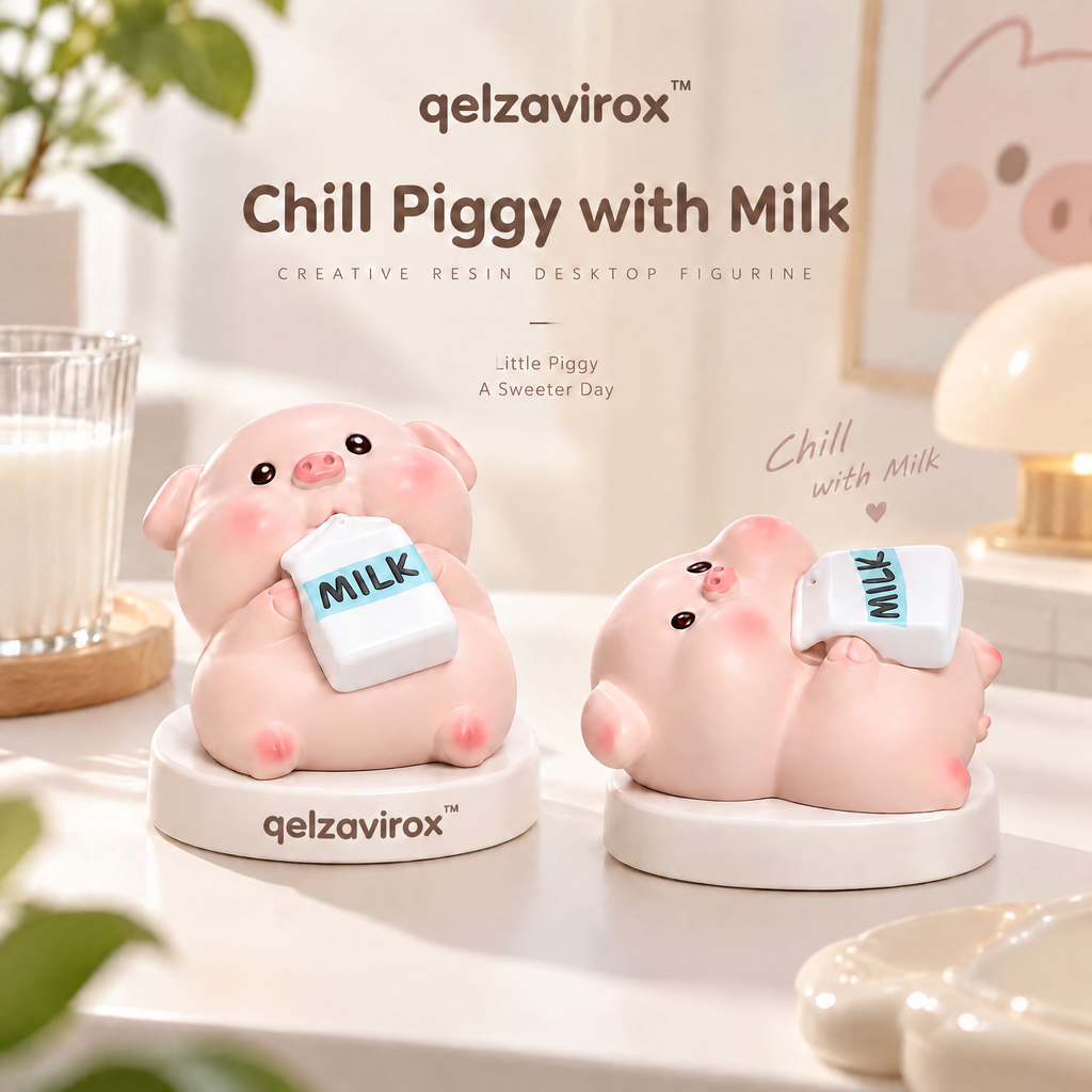 qelzavirox™ Chill Piggy with Milk Creative Resin Desktop Figurine