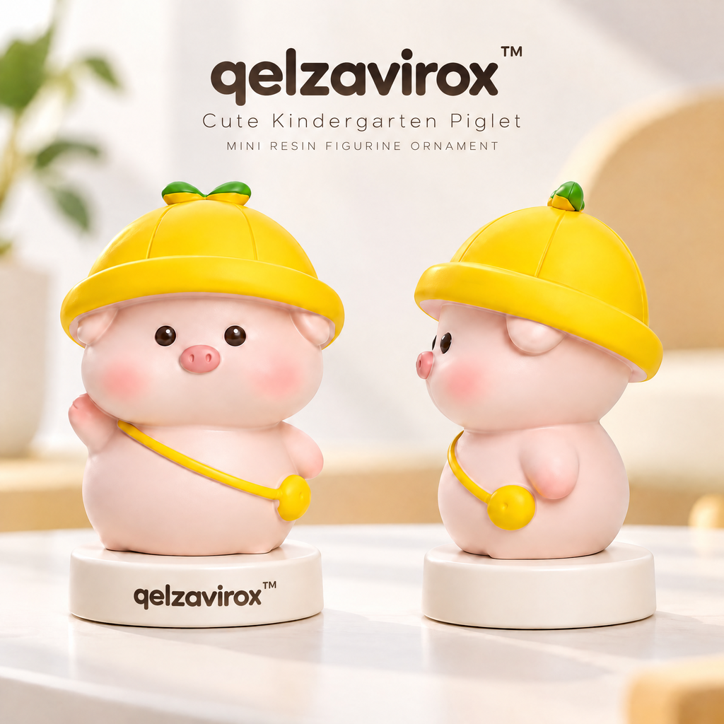 qelzavirox™ Cute Kindergarten Piglet with Yellow Hat Mini Resin Figurine Ornament