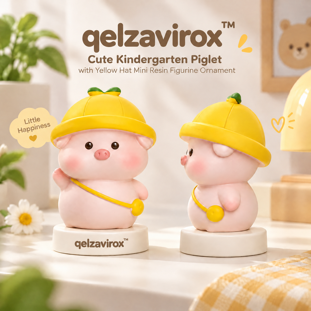qelzavirox™ Cute Kindergarten Piglet with Yellow Hat Mini Resin Figurine Ornament