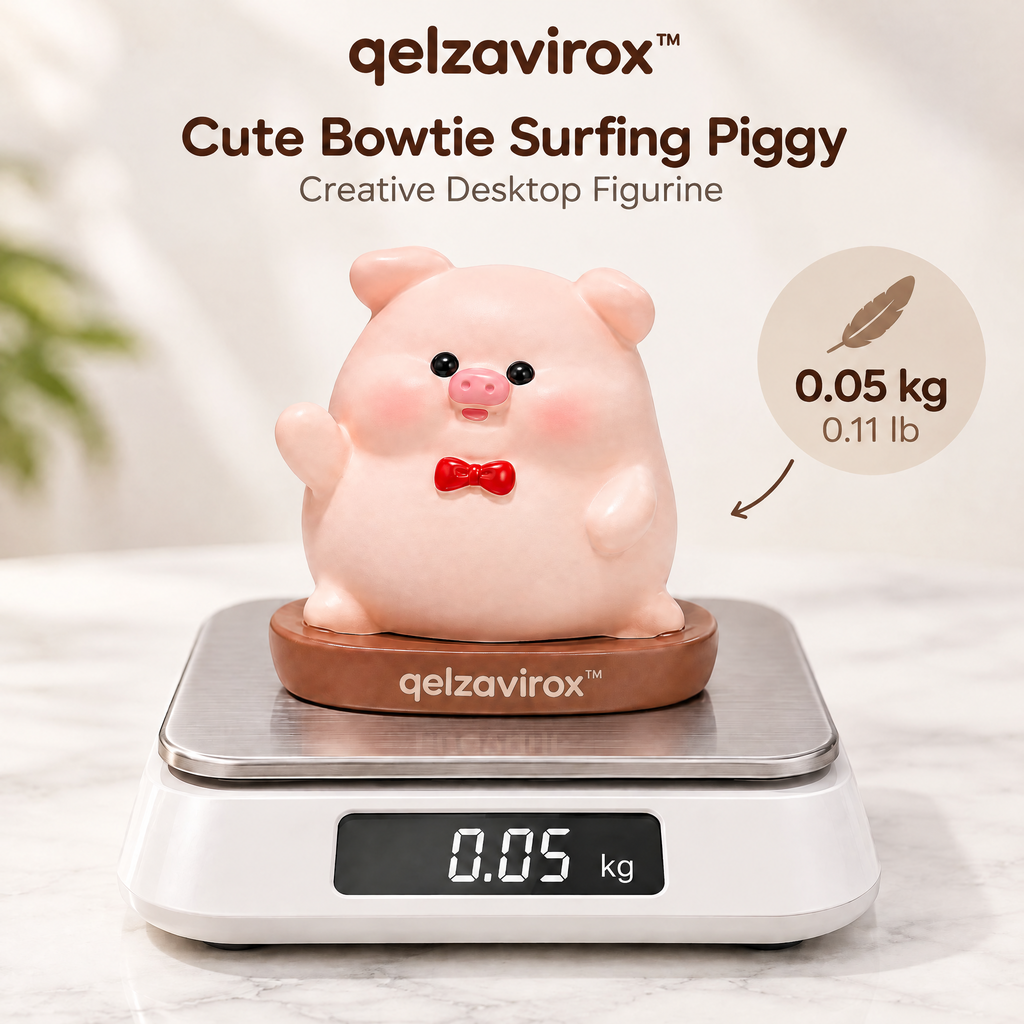 qelzavirox™ Cute Bowtie Surfing Piggy Creative Desktop Figurine