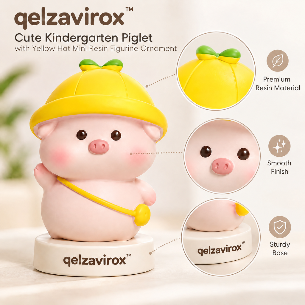 qelzavirox™ Cute Kindergarten Piglet with Yellow Hat Mini Resin Figurine Ornament