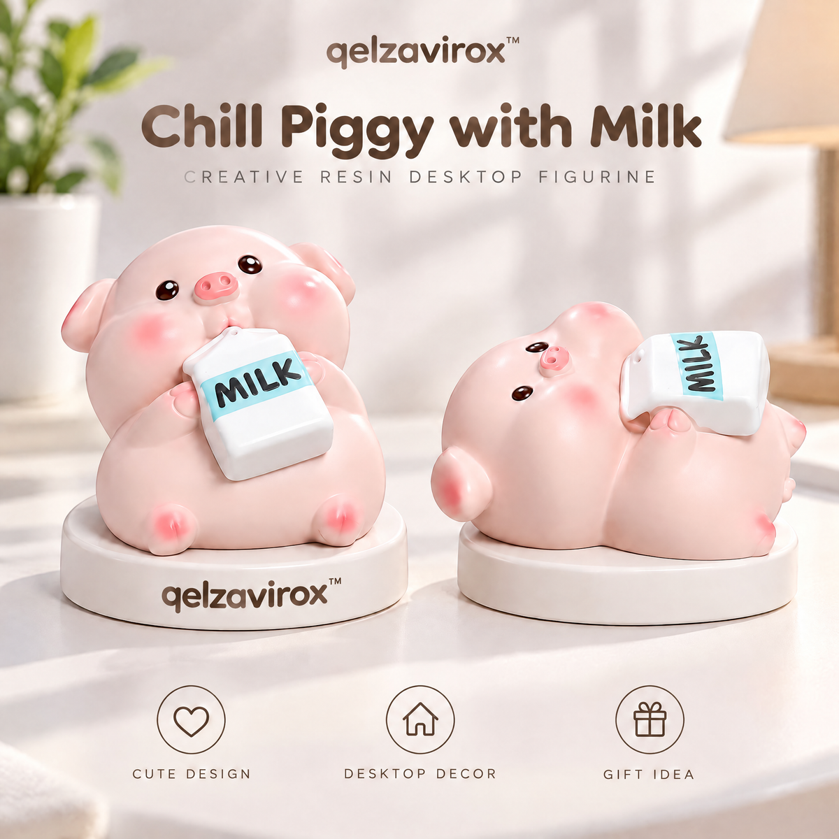 qelzavirox™ Chill Piggy with Milk Creative Resin Desktop Figurine