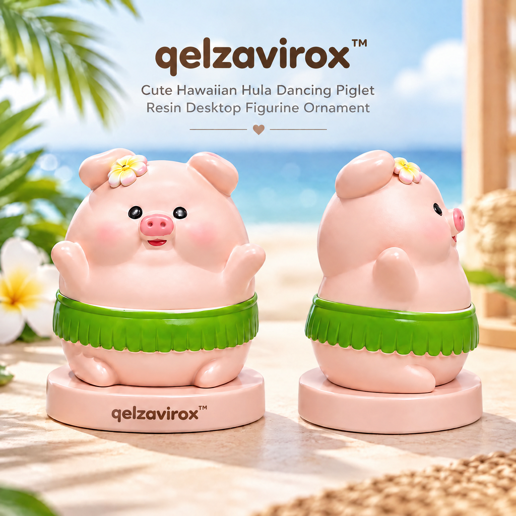 qelzavirox™ Cute Hawaiian Hula Dancing Piglet Resin Desktop Figurine Ornament