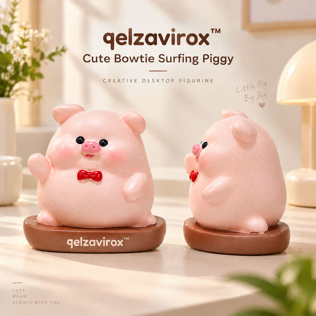 qelzavirox™ Cute Bowtie Surfing Piggy Creative Desktop Figurine