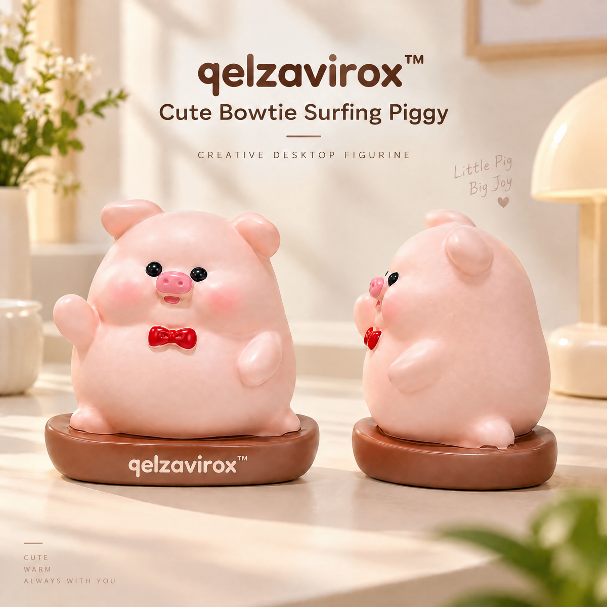 qelzavirox™ Cute Bowtie Surfing Piggy Creative Desktop Figurine