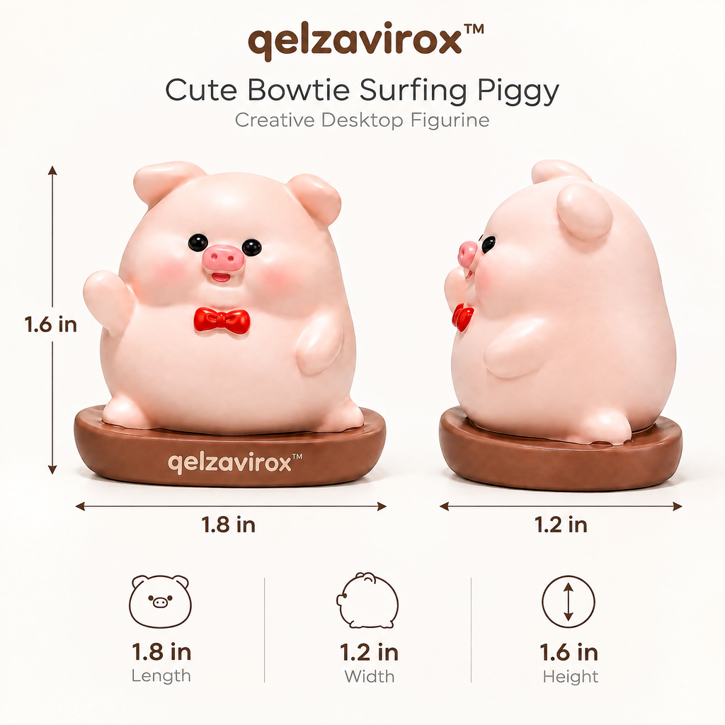 qelzavirox™ Cute Bowtie Surfing Piggy Creative Desktop Figurine