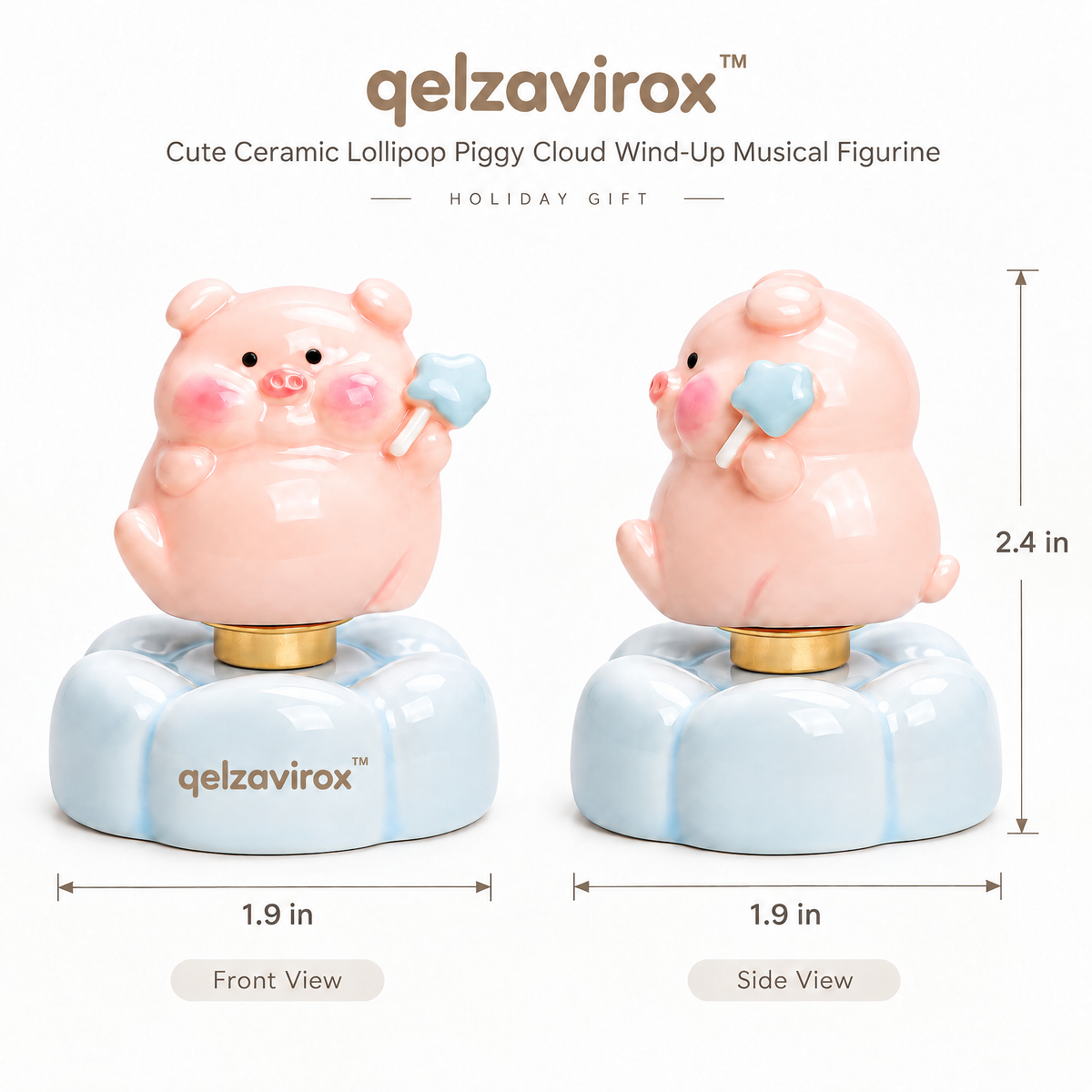 qelzavirox™ Cute Ceramic Lollipop Piggy Cloud Wind-Up Musical Figurine Holiday Gift