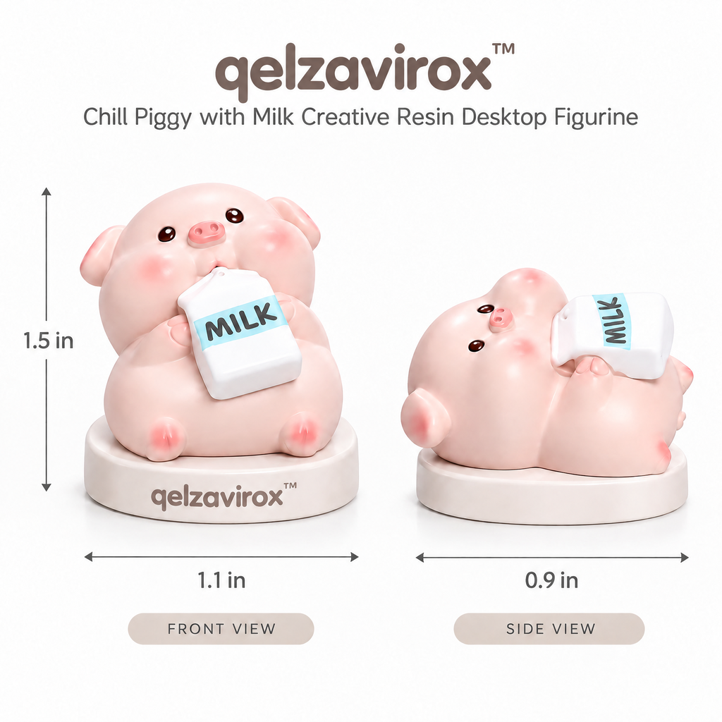 qelzavirox™ Chill Piggy with Milk Creative Resin Desktop Figurine