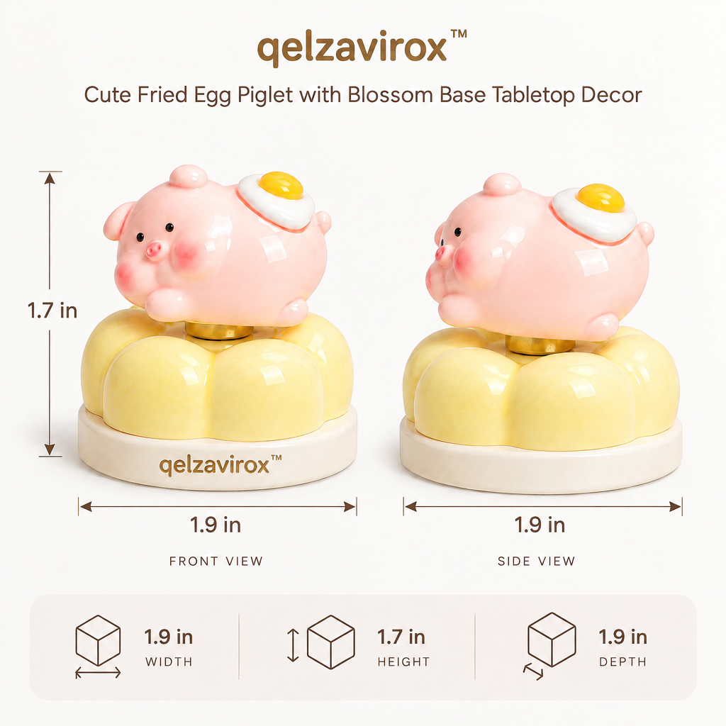 qelzavirox™ Cute Fried Egg Piglet with Blossom Base Tabletop Decor