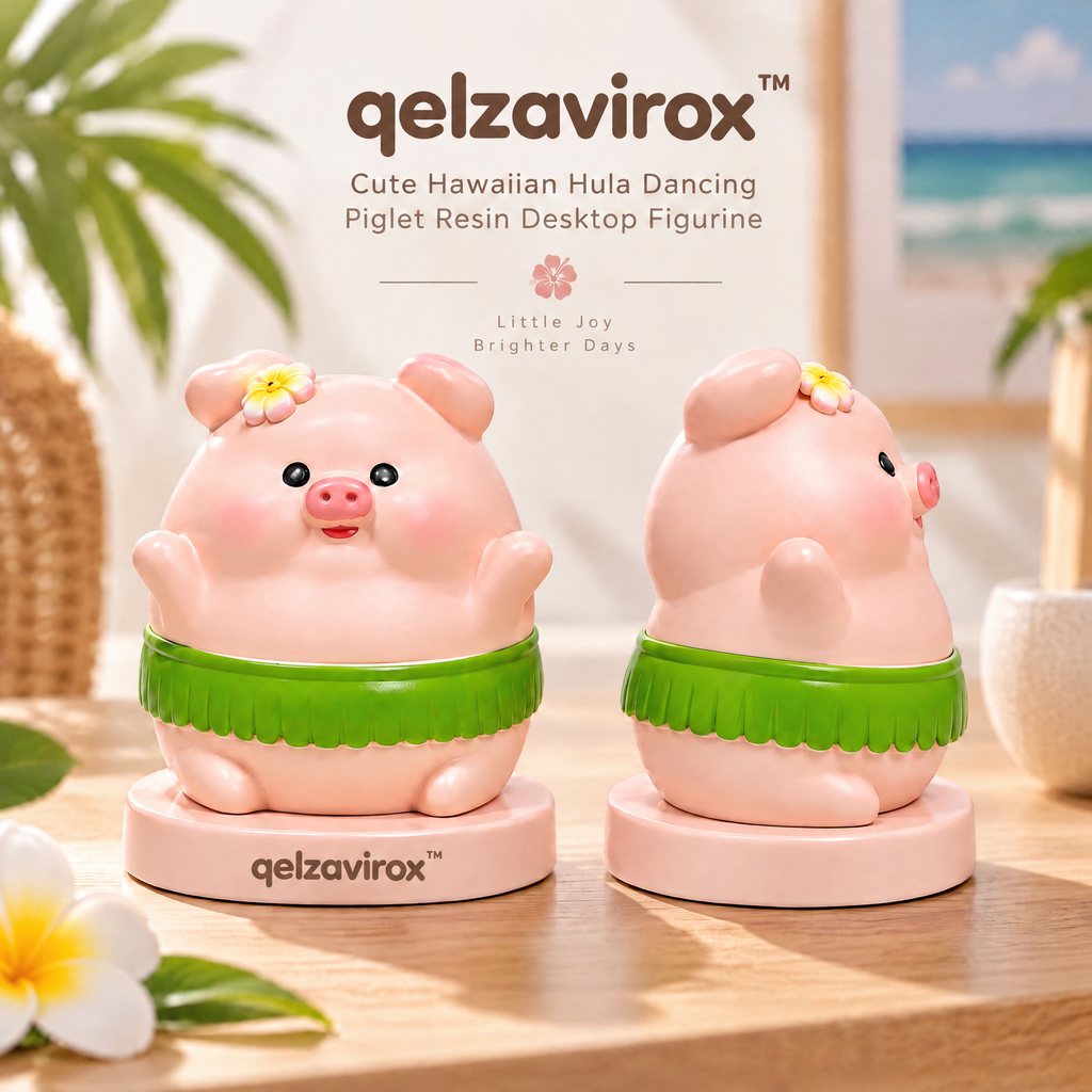 qelzavirox™ Cute Hawaiian Hula Dancing Piglet Resin Desktop Figurine Ornament