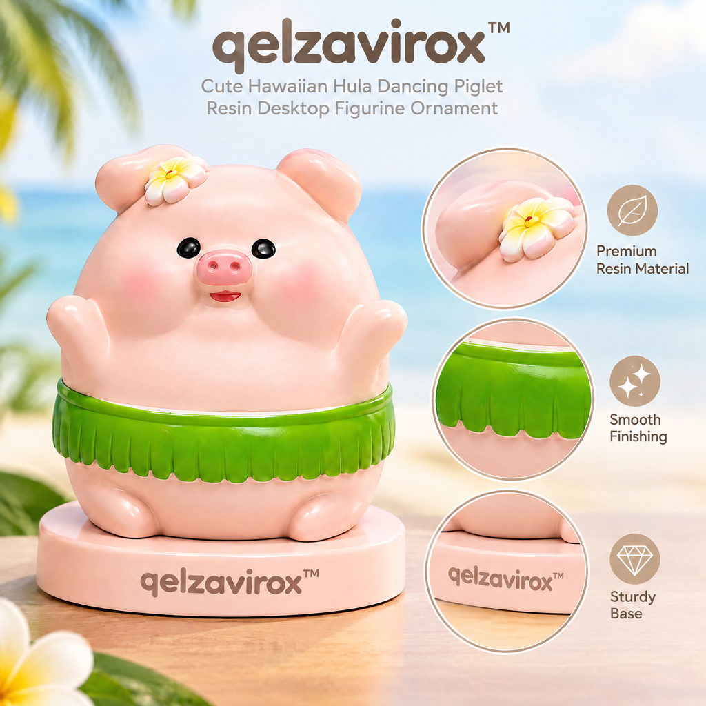 qelzavirox™ Cute Hawaiian Hula Dancing Piglet Resin Desktop Figurine Ornament